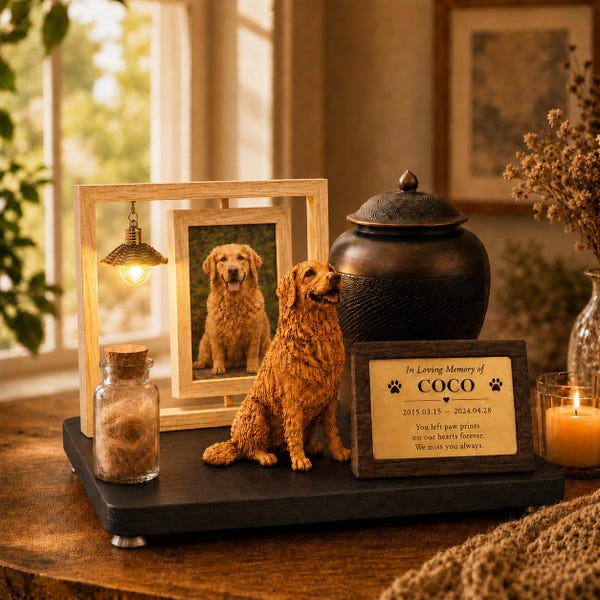 Gepersonaliseerde dierenurn met beeldje | Herdenkingsgeschenk voor hond of kat | Gepersonaliseerde asurn