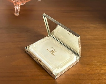Vintage Zell Fifth Ave Powder Compact, Silver Floral Engraved Mirror Compact