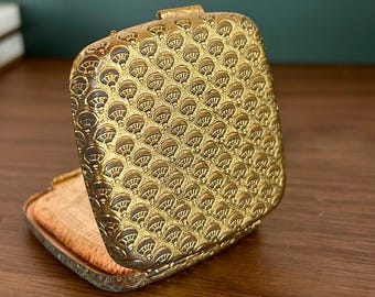 Vintage Gold Powder Compact, COTY French Flair Mirror Compact, Seashell Pattern