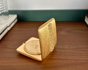 Vintage Avon Powder Compact, 1960's Gold Makeup Mirror Compact Case