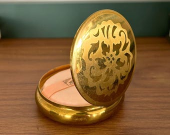 Vintage Loose Powder Compact, Gold Compact Mirror, Flower Design