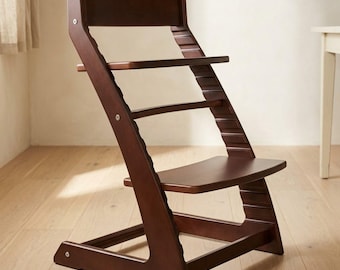 Adjustable High Chair | Dark Walnut Toddler Booster Seat | Solid Wood Grow With Me Chair