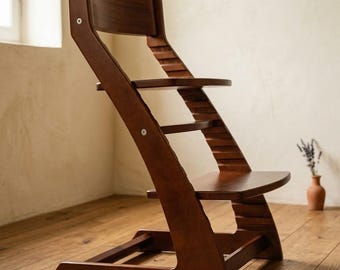 Adjustable Wooden High Chair for Babies & Toddlers | Montessori Learning Tower | Walnut