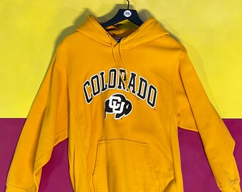 y2k colorado university yellow sweatshirt / m medium / vintage yellow cu buffs hoodie