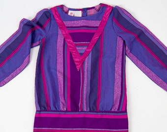 80s/90s kids pink and purple drop waist dress / 8 / roanna striped dress/ kids formal dress/ vintage formal dress