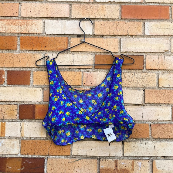 vintage 70s/80s blue floral mesh bra top / m medi… - image 2