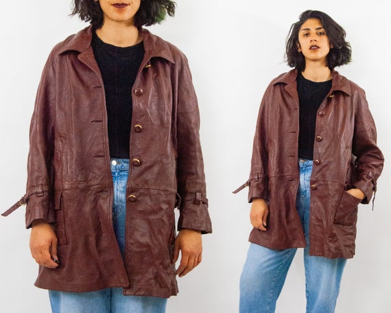 70s Oxblood Leather Coat L / XL