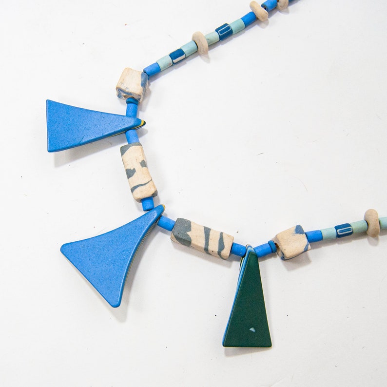 70s Blue Ceramic Statement Necklace