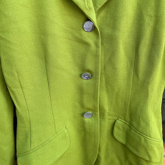 vintage 90s does 30s slime green wool blazer / s … - image 4