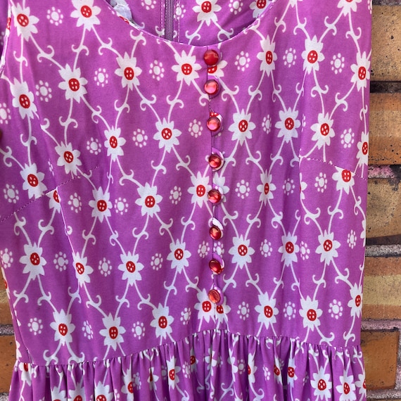 vintage 60s/70s magenta floral nylon maxi dress /… - image 7