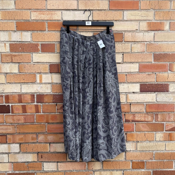 vintage 90s grey silk paisley maxi skirt / 31" l large