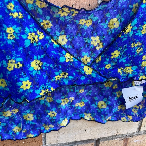 vintage 70s/80s blue floral mesh bra top / m medi… - image 4
