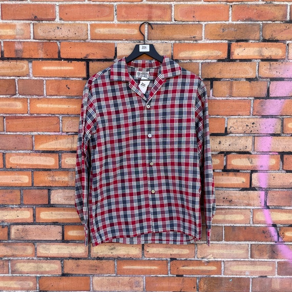 vintage 50s red loop neck penney's plaid shirt / … - image 1