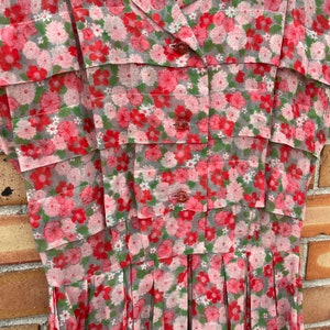 vintage 50s pink floral cotton sheer fit and flare shirt dress / s small image 7