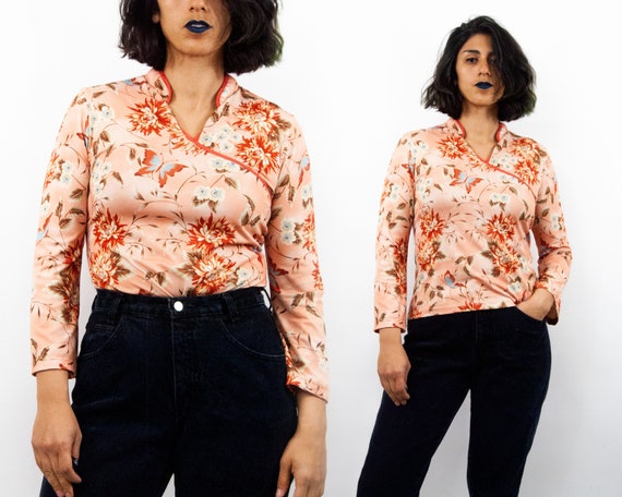 Y2K Cheongsam Floral Blouse M