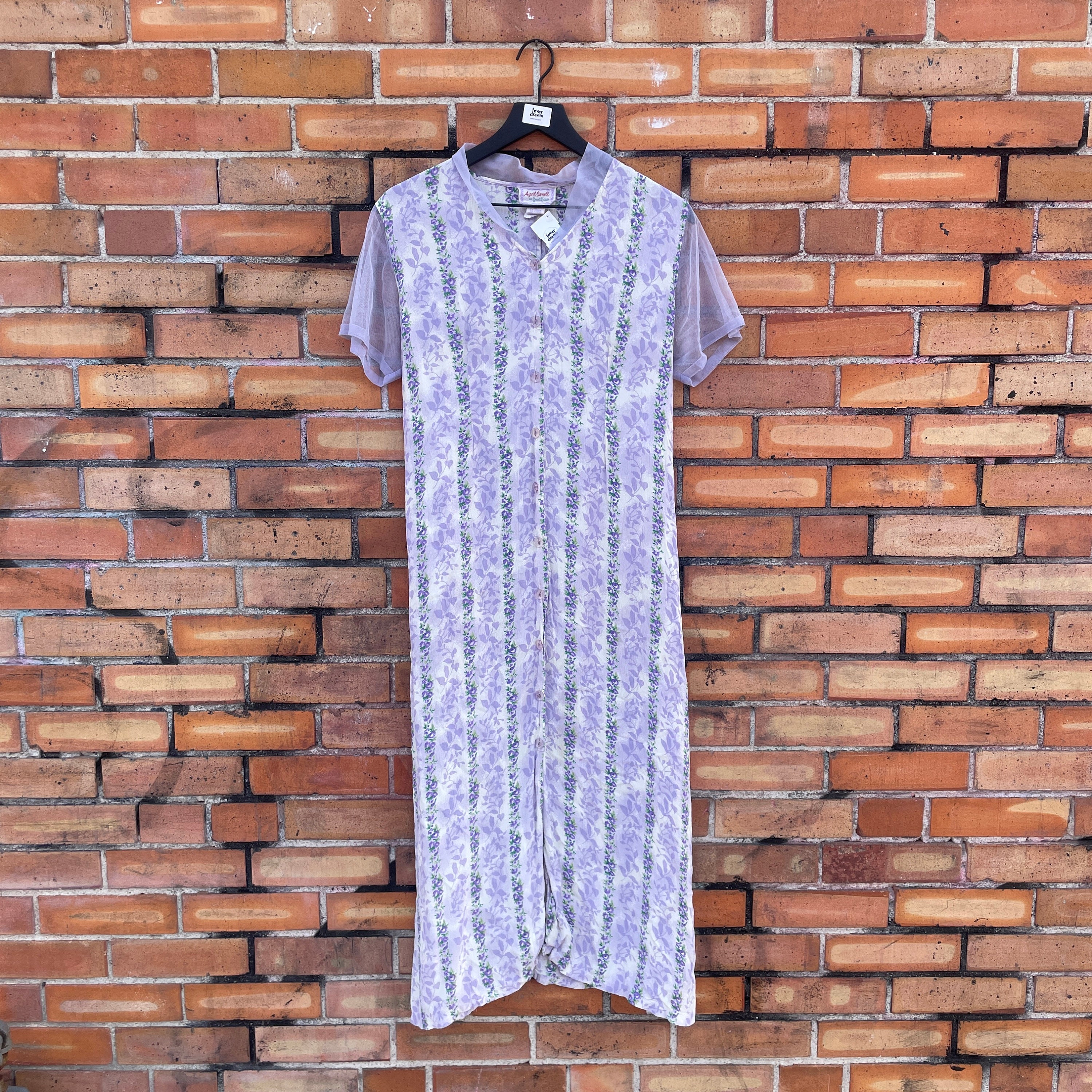 vintage 90s purple floral rayon mesh maxi dress / m medium 