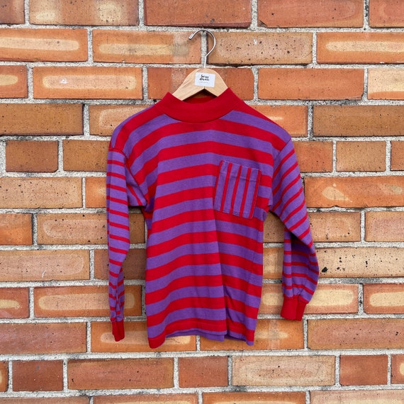 vintage 90s kids red and purple colorblock stripe… - image 1