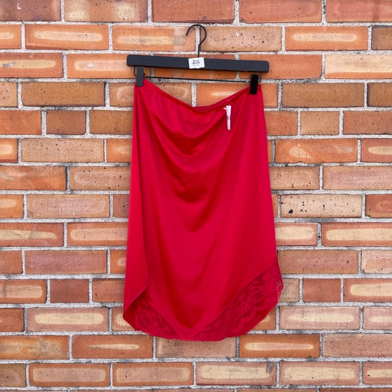 vintage 80s red lace trim slip skirt  / m l mediu… - image 1
