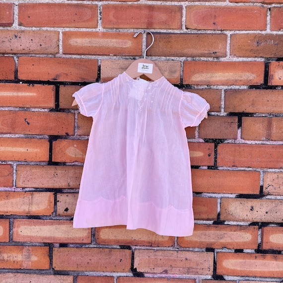 vintage 30s kids pink cotton floral dress / newbo… - image 1