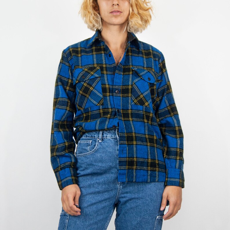 70s Blue and Yellow Flannel S