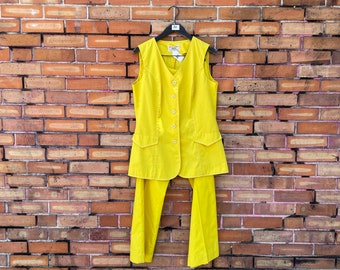 vintage 70s yellow pant set / m l medium large