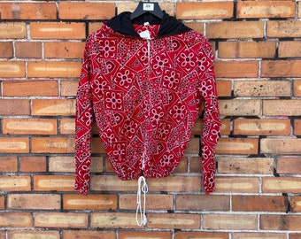 vintage 60s red cotton bandana print zip up / s small