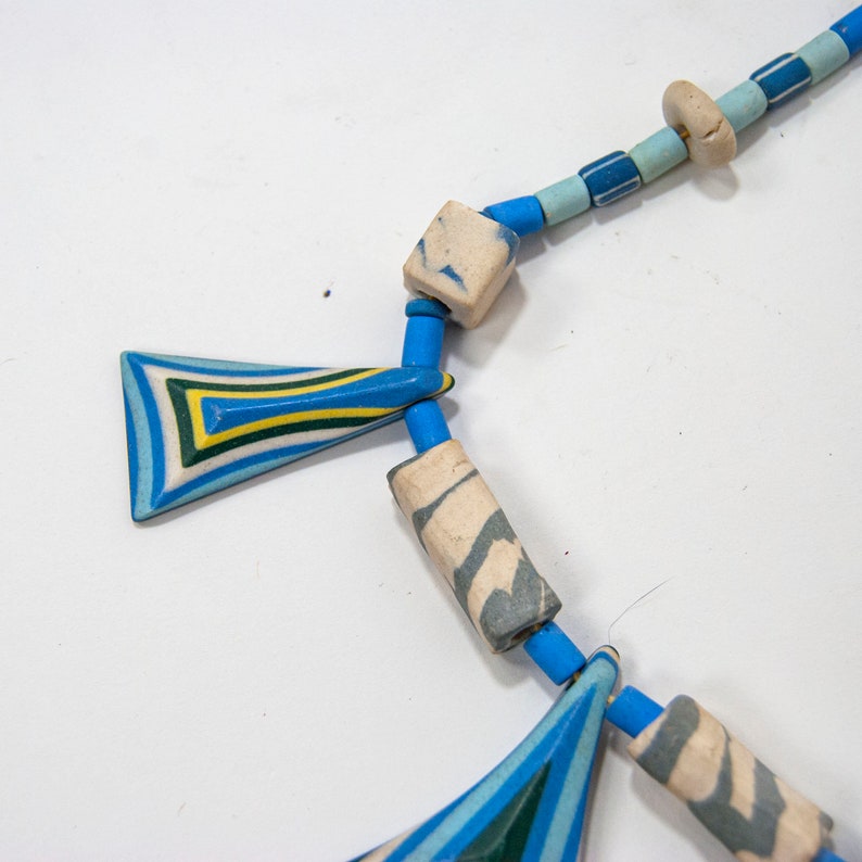 70s Blue Ceramic Statement Necklace