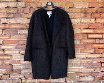 sandro black fuzzy muppet coat / l large