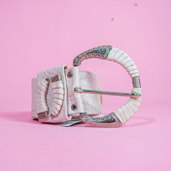 80s Wide Pink Crocodile Belt S