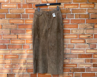 vintage 90s ralph lauren country brown leather column skirt / 28 / 6 / m medium