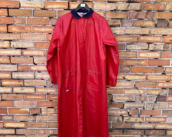 vintage 90s red vinyl full length rain coat / l large