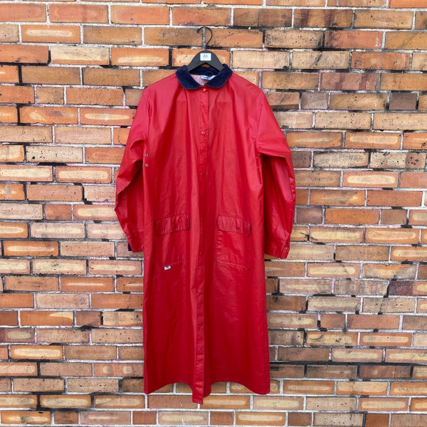 manteau de pluie pleine longueur en vinyle rouge vintage des années 90 / l large