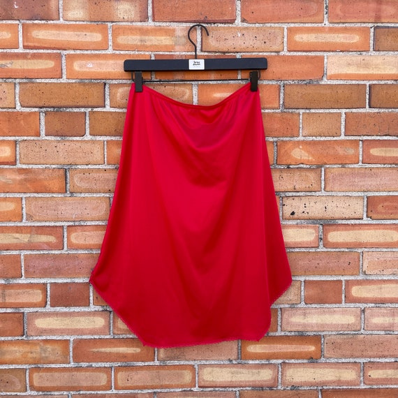 vintage 80s red lace trim slip skirt  / m l mediu… - image 4