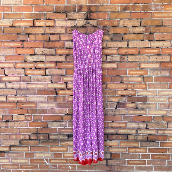 vintage 60s/70s magenta floral nylon maxi dress /… - image 1