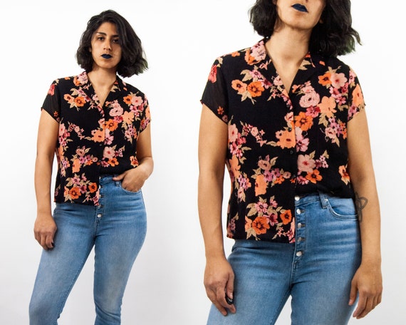 Y2K Floral Blouse L