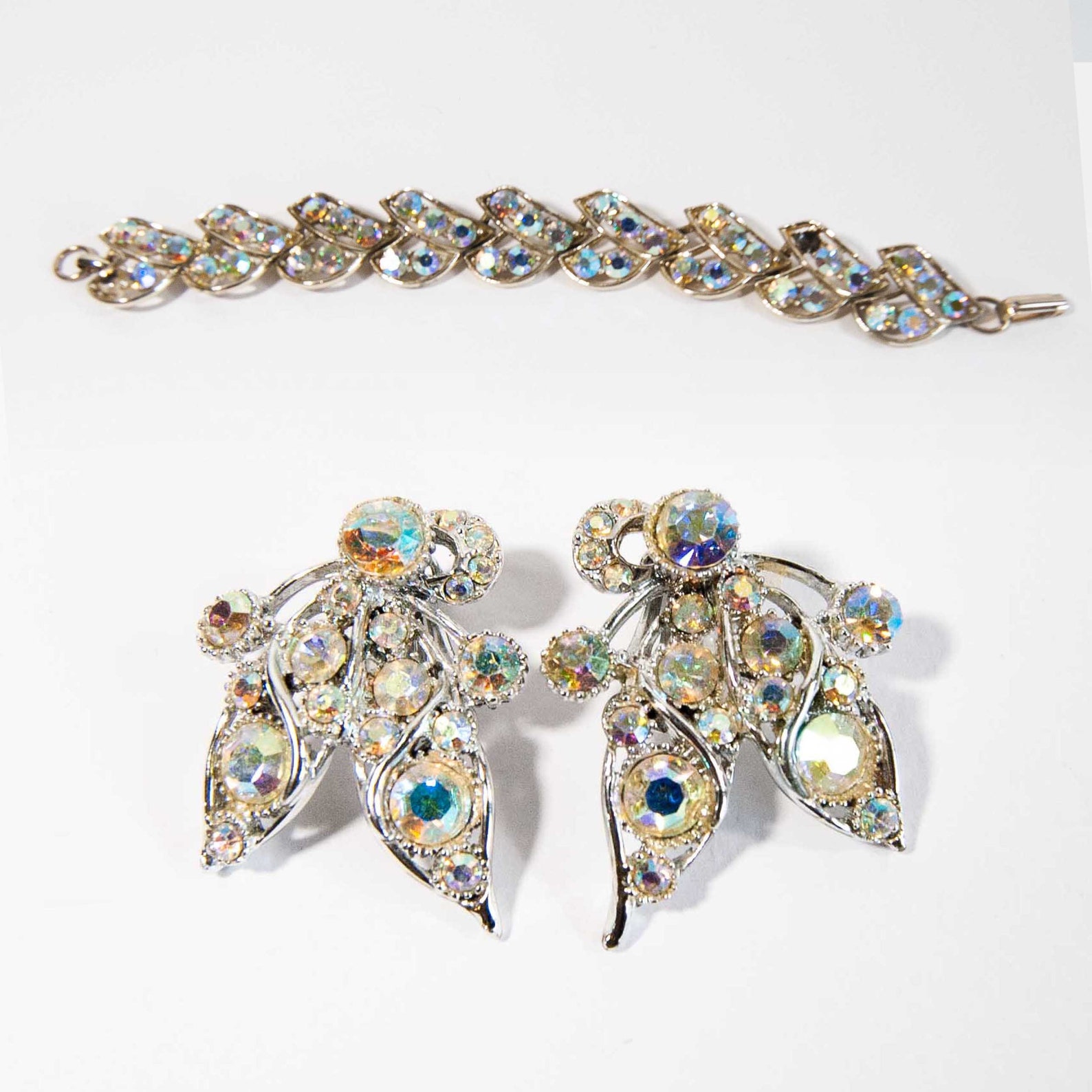50s BSK Rhinestone Earring and Bracelet Set / costume jewelry Etsy