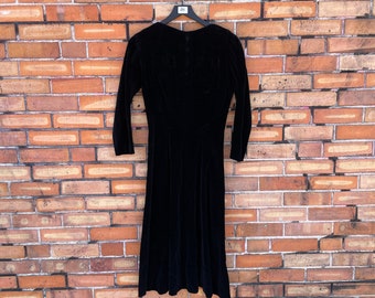 vintage 60s black velvet tailored dress / s m small medium
