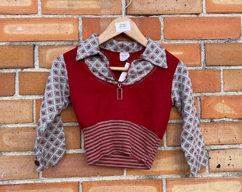 vintage 70s kids red and grey collared sweater / 4t