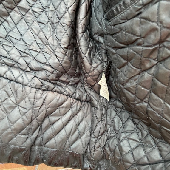 vintage 80s black quilted leather moto jacket / m… - image 6