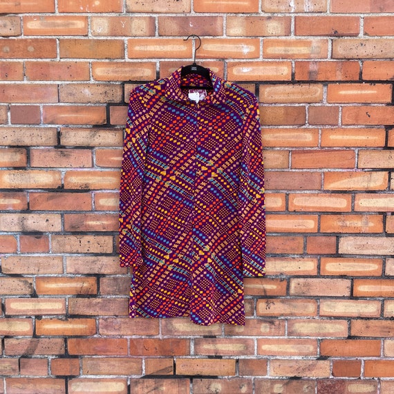 vintage 70s purple abstract jersey knit mini dres… - image 1