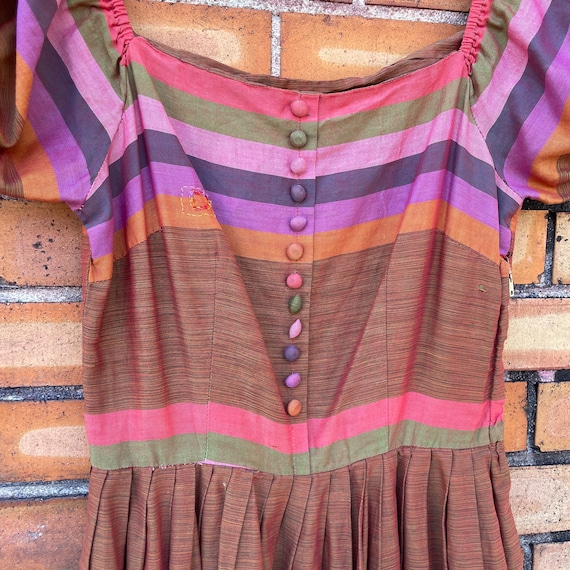 vintage 40s/50s pink striped off the shoulder dre… - image 7