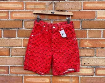 vintage 70s kids red floral wrangler shorts / kids 12