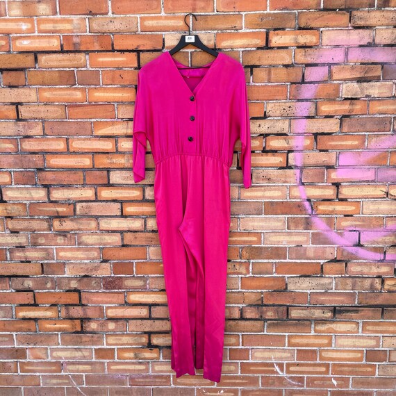 vintage 80s pink satin jumpsuit / s m small medium - image 2