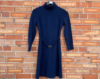 Mini-robe Pendleton mod vintage en tricot de laine bleue des années 60/70 / très petite