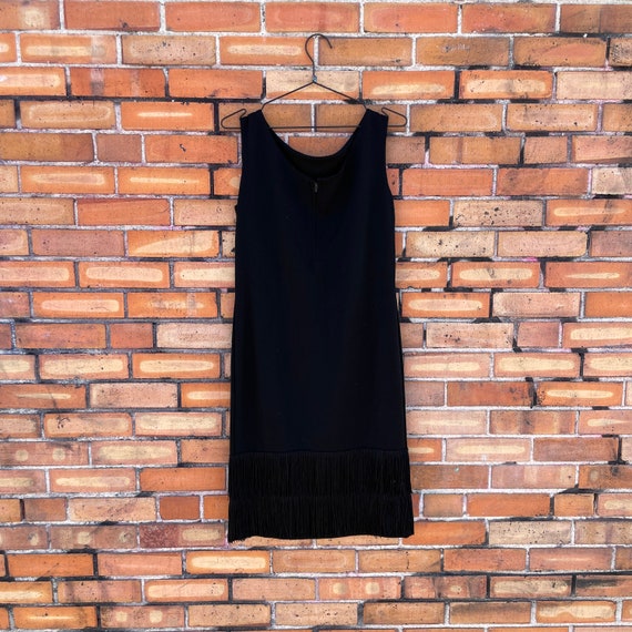 vintage 60s black mod fringe shift dress / s m sm… - image 2