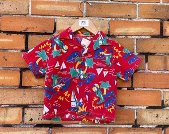 vintage 90s kids red hawaiian shirt / 3/4