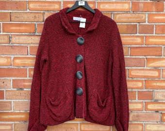 vintage y2k red cotton lagenlook cardigan / m medium