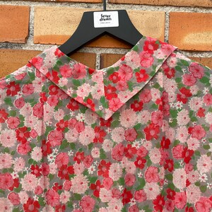vintage 50s pink floral cotton sheer fit and flare shirt dress / s small image 5