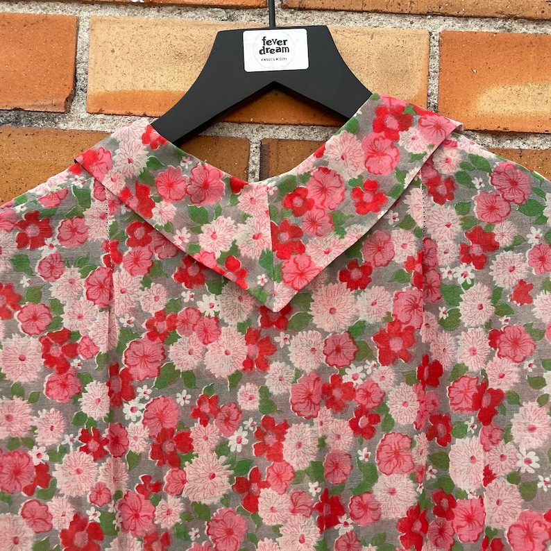 vintage 50s pink floral cotton sheer fit and flare shirt dress / s small image 5