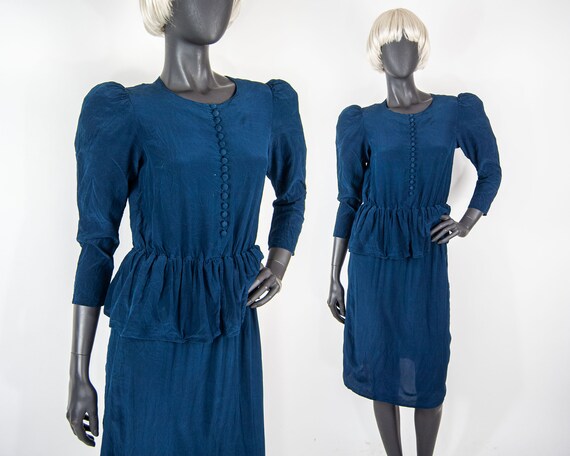 80s Silk Peplum Dress 6 / XS / S